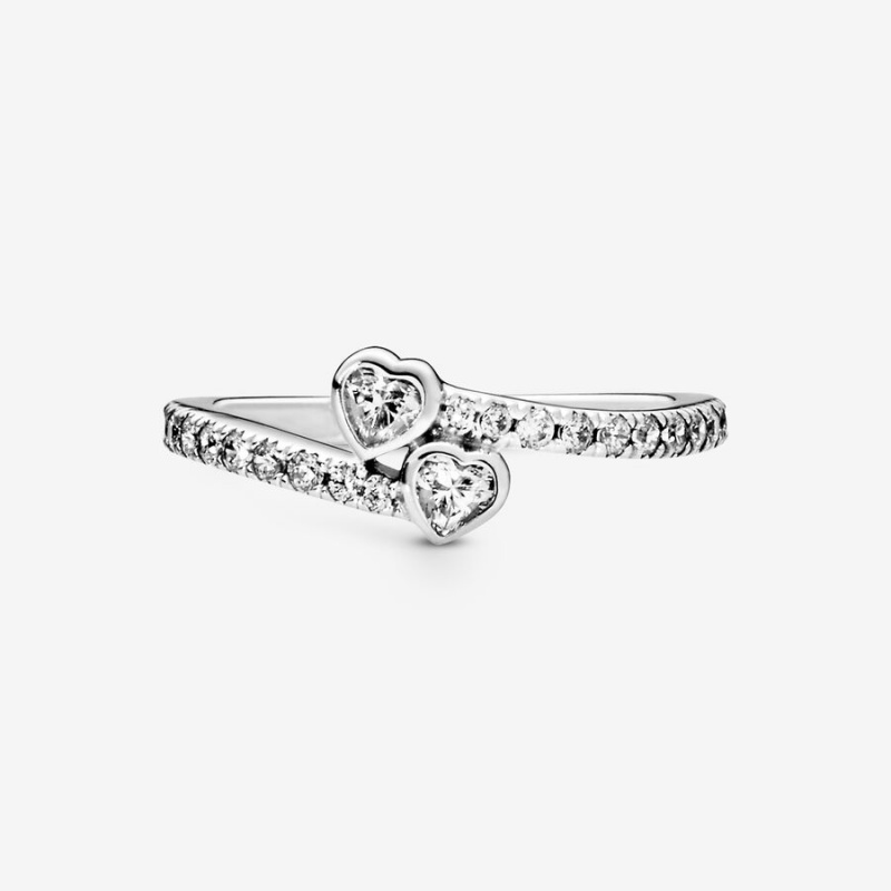 Pandora Two Sparkling Hearts Ring Sterling Silver | 206PSYRIW