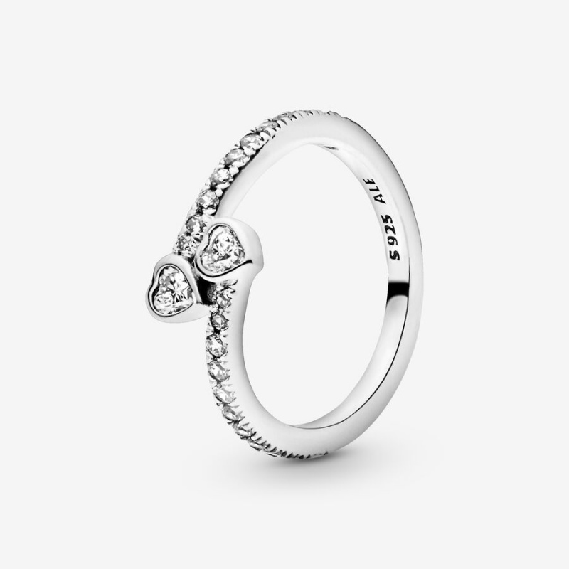 Pandora Two Sparkling Hearts Ring Sterling Silver | 206PSYRIW