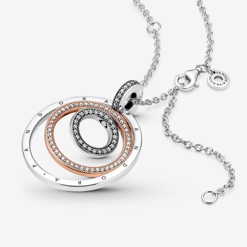 Pandora Two-tone Circles Pendant & Necklace Two-tone | 610SIDMNX