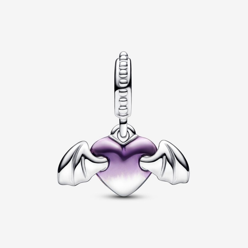 Pandora Vampire Winged Heart Dangle Charm Sterling Silver | 274HSKNYB