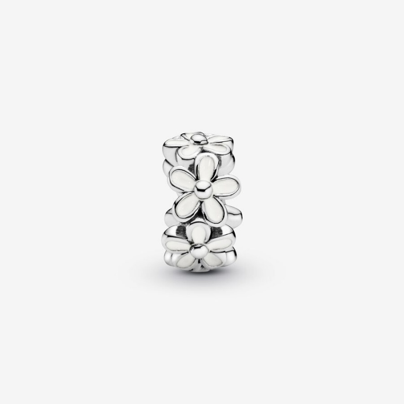 Pandora White Daisy Flower Spacer Charm Sterling Silver | 457OGTKVI