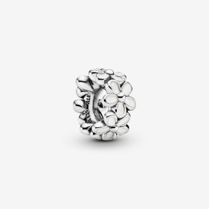 Pandora White Daisy Flower Spacer Charm Sterling Silver | 457OGTKVI